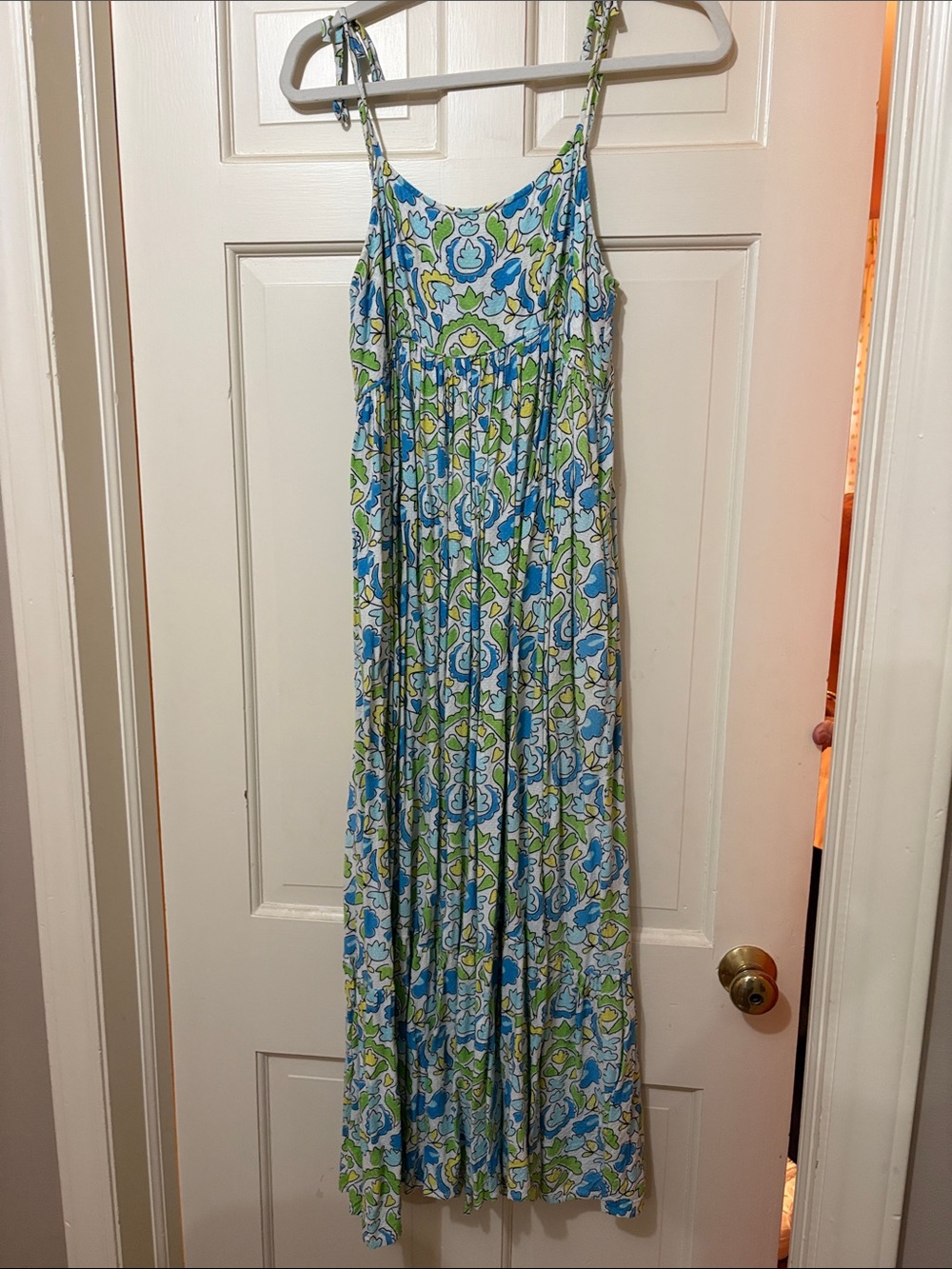 Blue and Green Floral Tie-Strap Maxi Dress